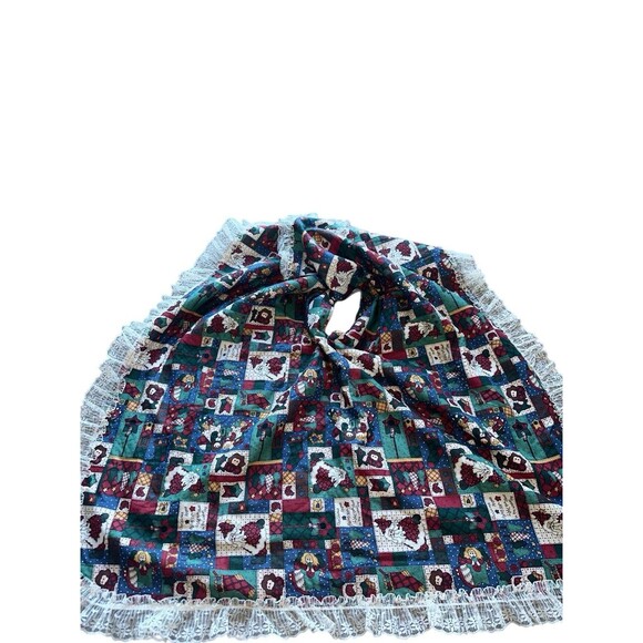 Vintage Patchwork Christmas Tree Skirt Lace Trim Country Primitive Decor - Picture 11 of 16